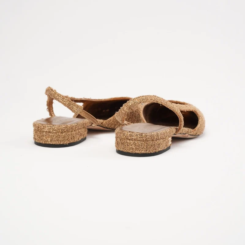 Chanel Slingback-Ballerinas aus gold-schwarzem Tweed mit Kappe und CC-Logo, Größe 37.5