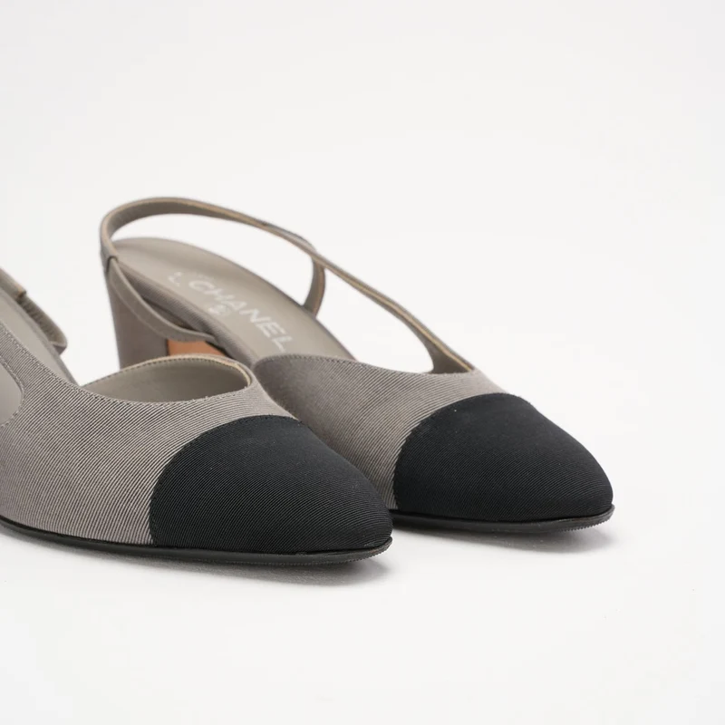 Chanel Slingback-Pumps, Grau und Schwarz, Größe 38