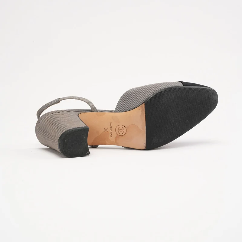Chanel Slingback-Pumps, Grau und Schwarz, Größe 38
