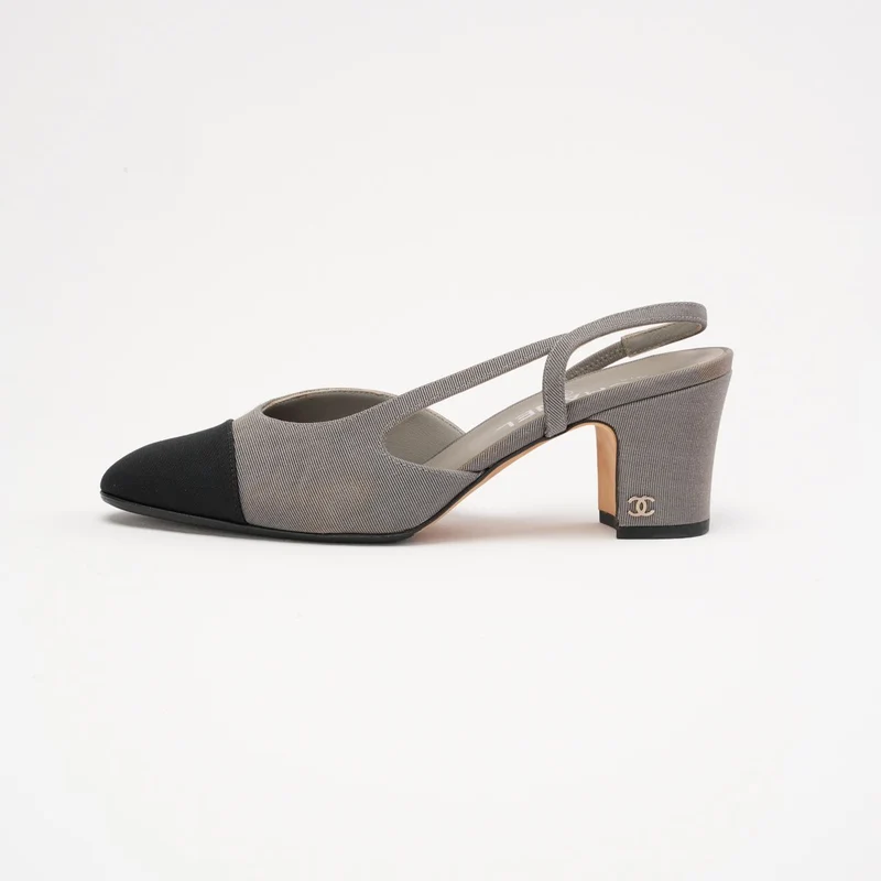Chanel Slingback-Pumps, Grau und Schwarz, Größe 38