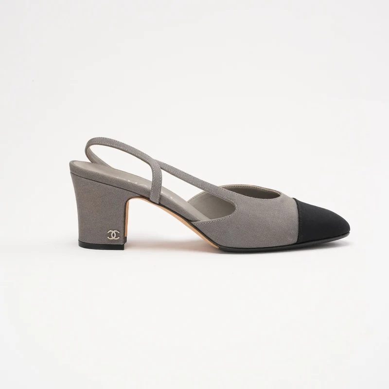 Chanel Slingback-Pumps, Grau und Schwarz, Größe 38