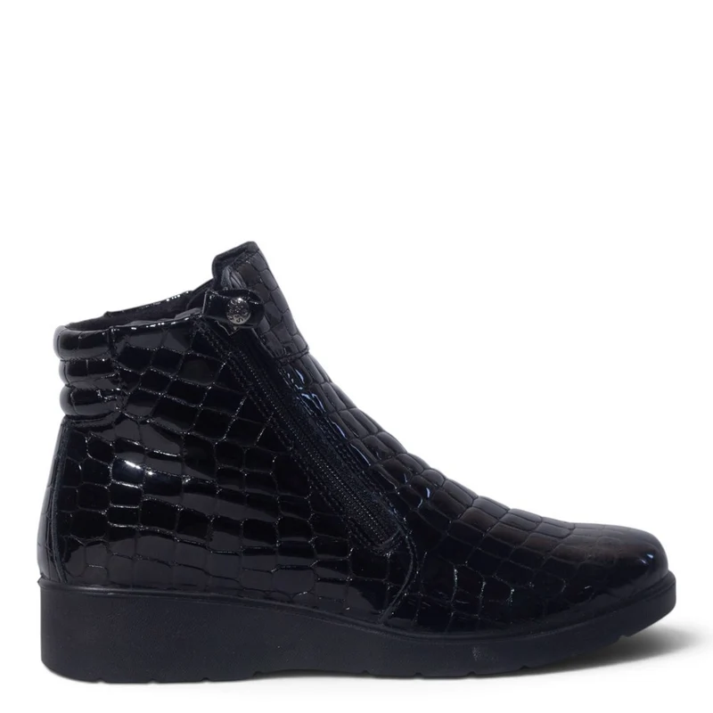 Italian Women Black Vernis Leather Half Boot #5532