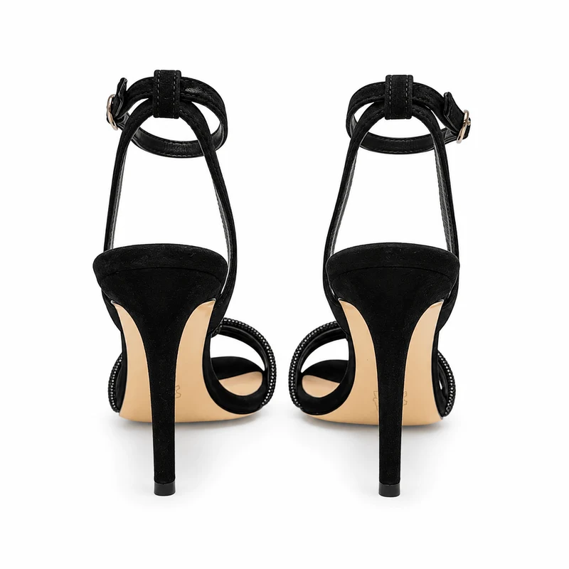 Forever Love Sandals – Damen High Heel Sandalen Schwarz Wildleder Strass