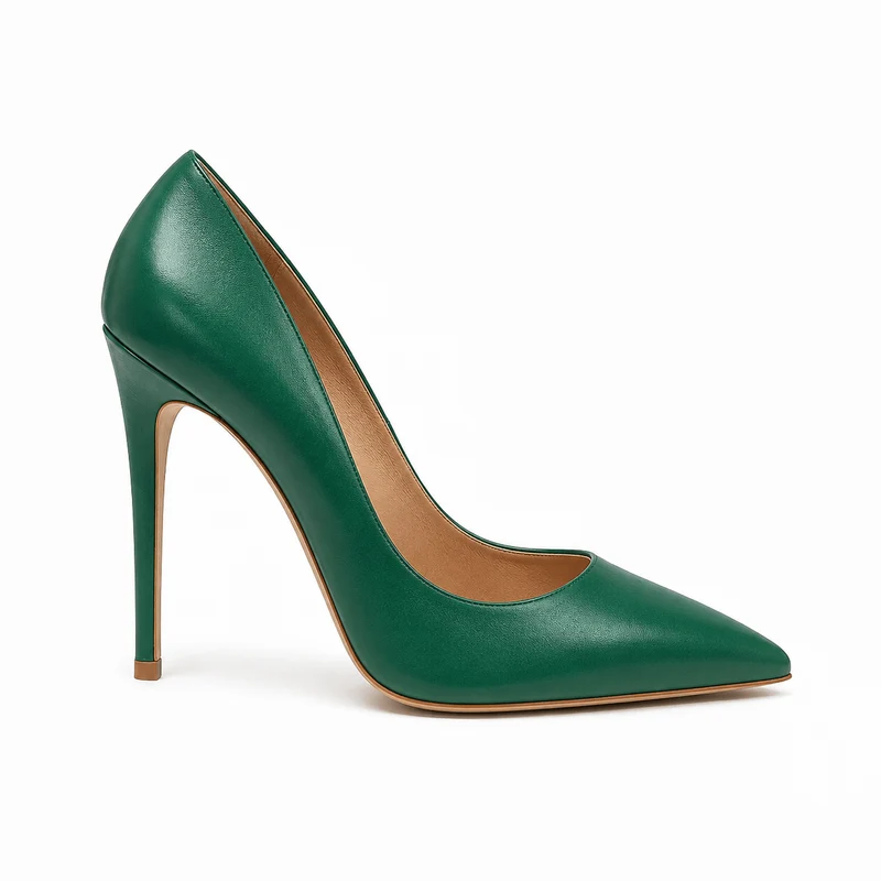 Green Footprint Pumps – Damen Stiletto High Heels Grün Leder Metallabsatz