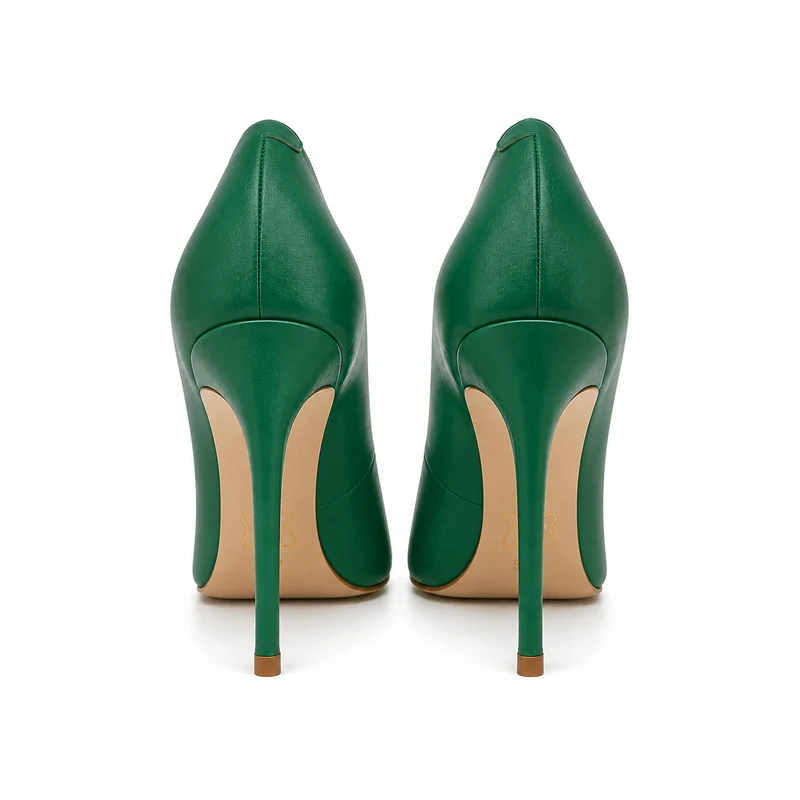 Green Footprint Pumps – Damen Stiletto High Heels Grün Leder Metallabsatz