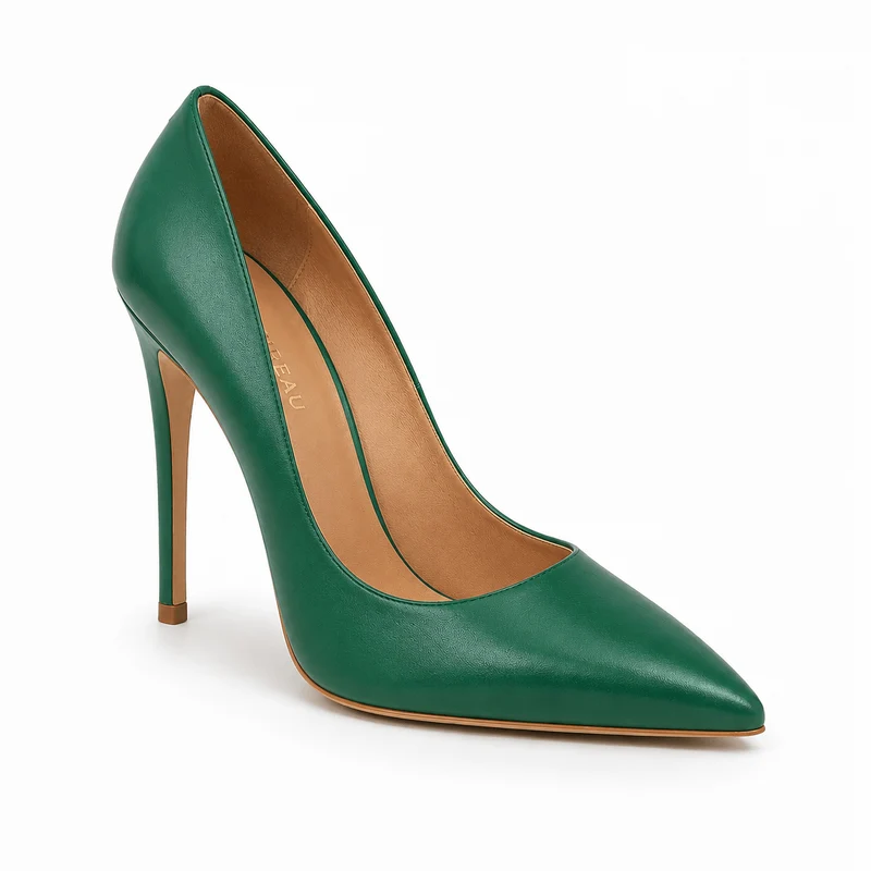 Green Footprint Pumps – Damen Stiletto High Heels Grün Leder Metallabsatz