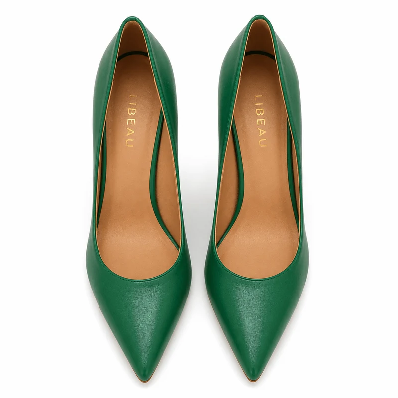 Green Footprint Pumps – Damen Stiletto High Heels Grün Leder Metallabsatz