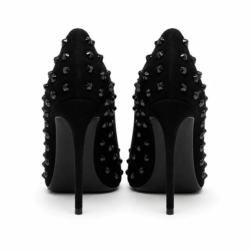 Black Magic Pumps – Damen Stiletto Pumps Schwarz Wildleder Strass Metallabsatz