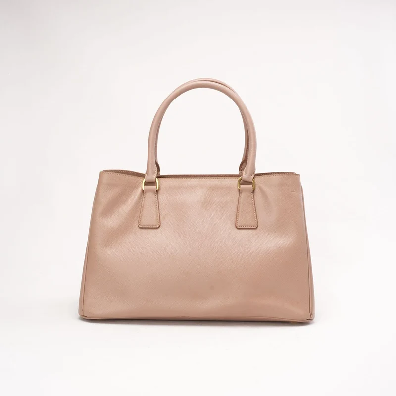 Prada Saffiano Lux Galleria Mittelgroße Einkaufstasche mit doppeltem Reißverschluss, Cammeo Beige