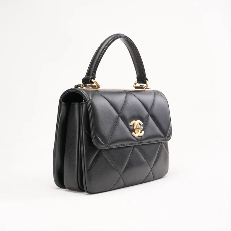 Chanel Small Trendy CC Top Handle Flap Bag aus schwarzem Lammleder, 2019