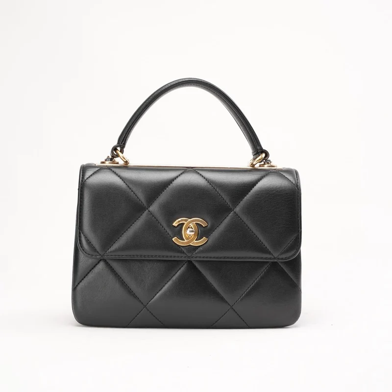 Chanel Small Trendy CC Top Handle Flap Bag aus schwarzem Lammleder, 2019