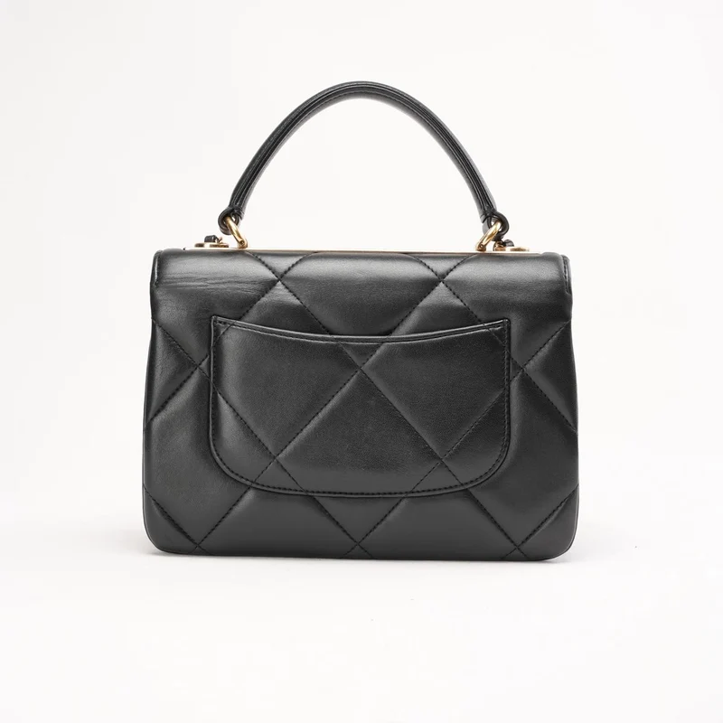 Chanel Small Trendy CC Top Handle Flap Bag aus schwarzem Lammleder, 2019
