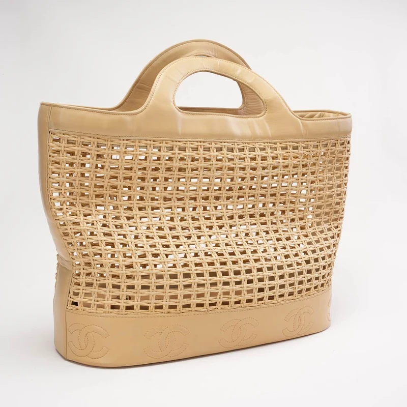 „Seltene“ Chanel Handtasche COCO Mark Tote Strohtasche Beige 1997