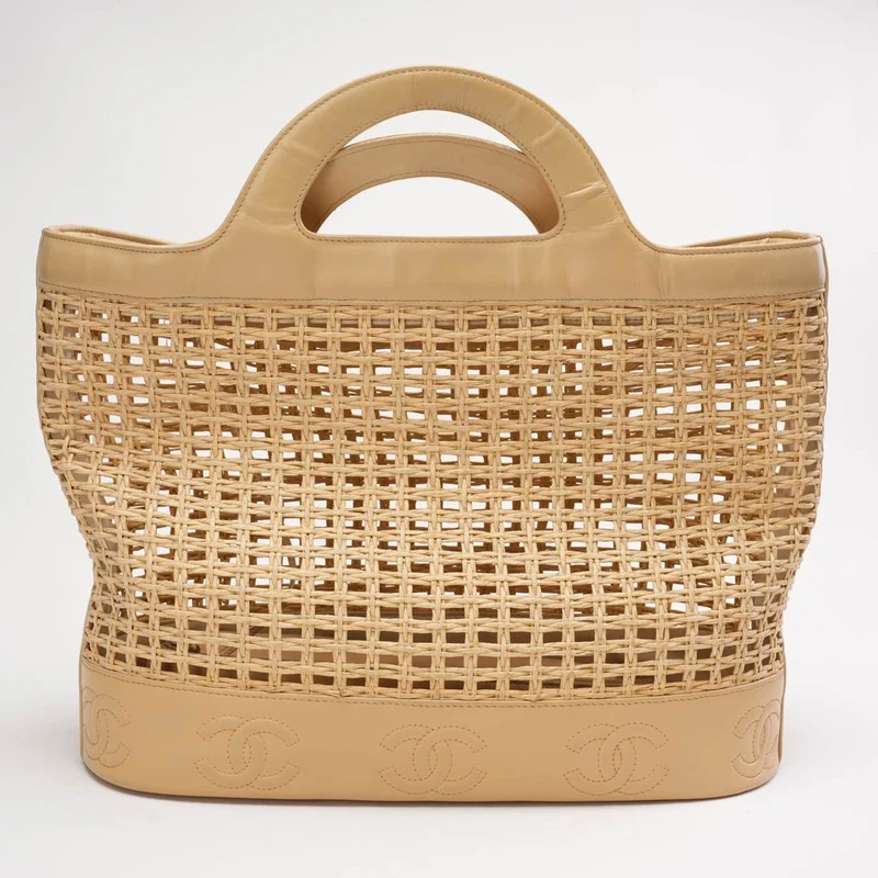 „Seltene“ Chanel Handtasche COCO Mark Tote Strohtasche Beige 1997