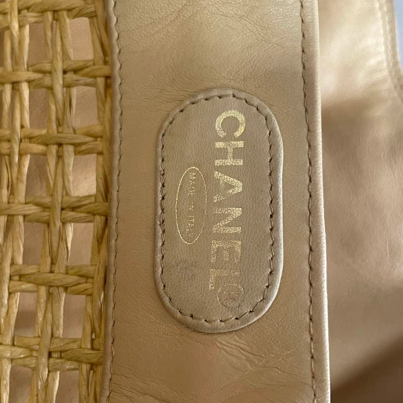 „Seltene“ Chanel Handtasche COCO Mark Tote Strohtasche Beige 1997