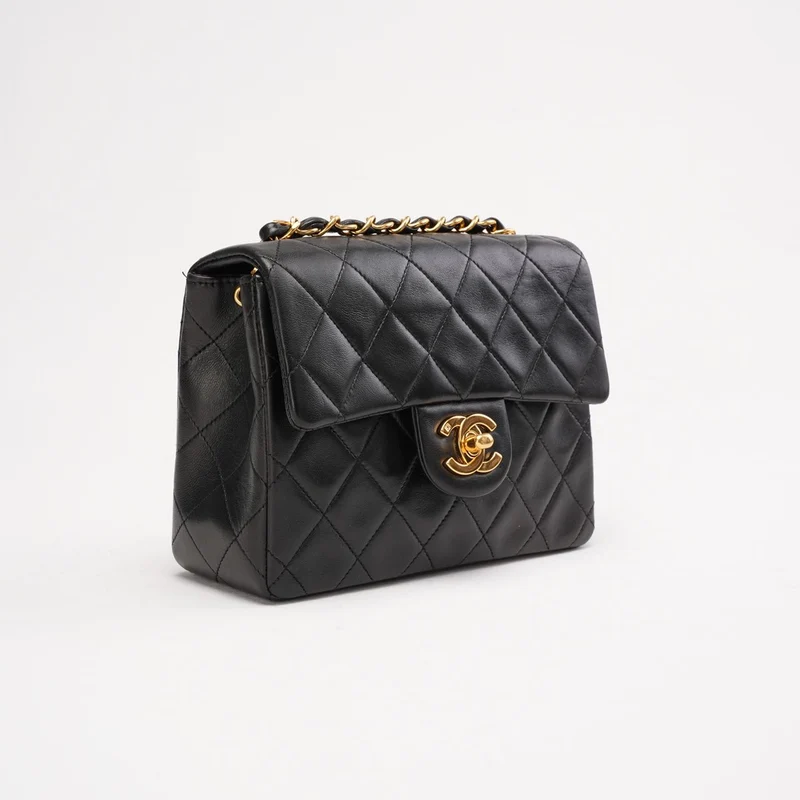 Chanel Vintage Mini Square Classic Flap Bag aus Lammleder, Schwarz, 1996