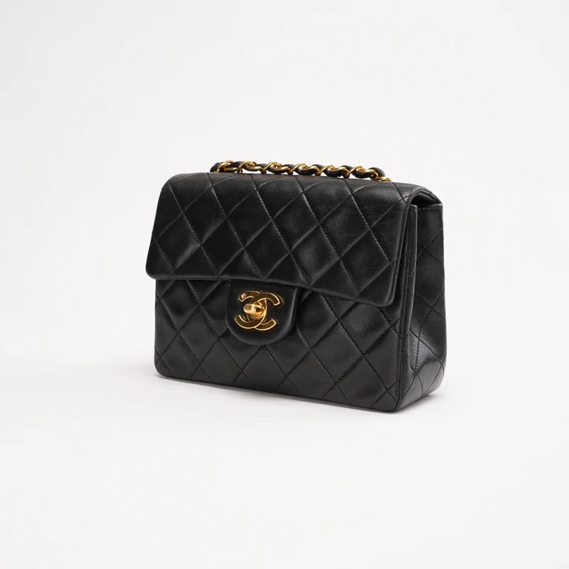 Chanel Vintage Mini Square Classic Flap Bag aus Lammleder, Schwarz, 1996
