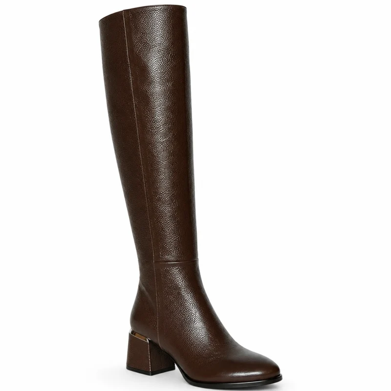 Grace Stiefel – Damen Overknee Stiefel Dunkelbraun Leder Blockabsatz Klassisch