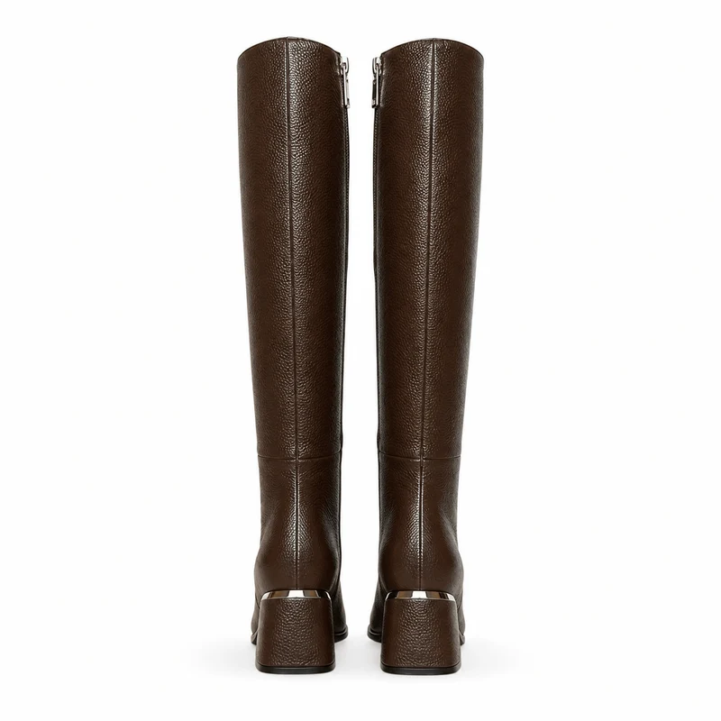Grace Stiefel – Damen Overknee Stiefel Dunkelbraun Leder Blockabsatz Klassisch