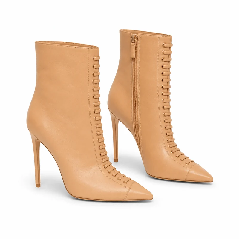 Baskin Boots – Damen Ankle Boots Beige Leder High Heel Klassisch
