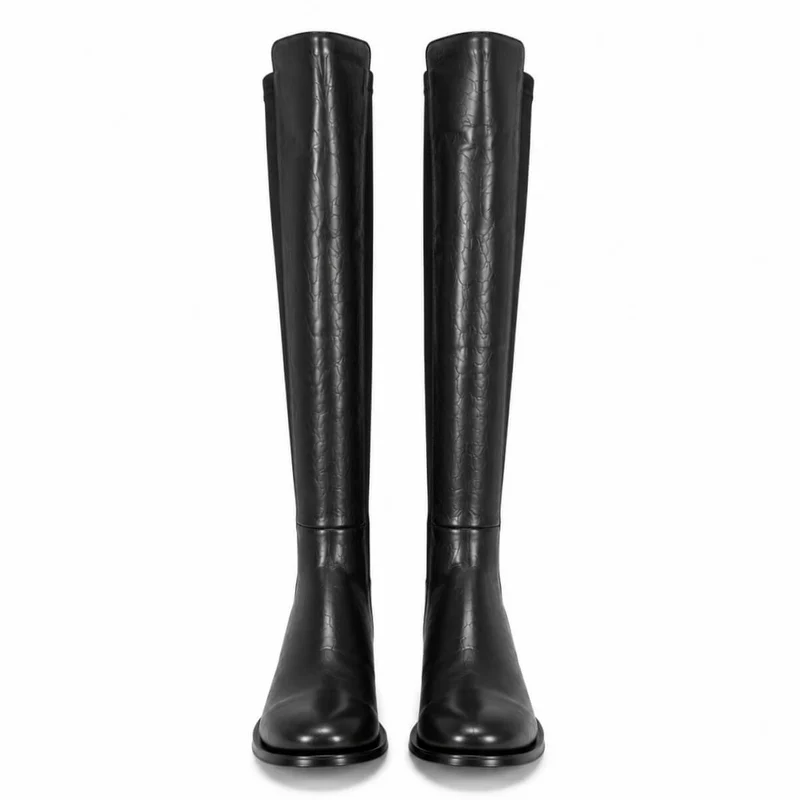 Jonna Boots – Damen Overknee Stiefel Schwarz Leder Flach Klassisch