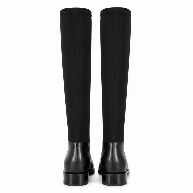 Jonna Boots – Damen Overknee Stiefel Schwarz Leder Flach Klassisch