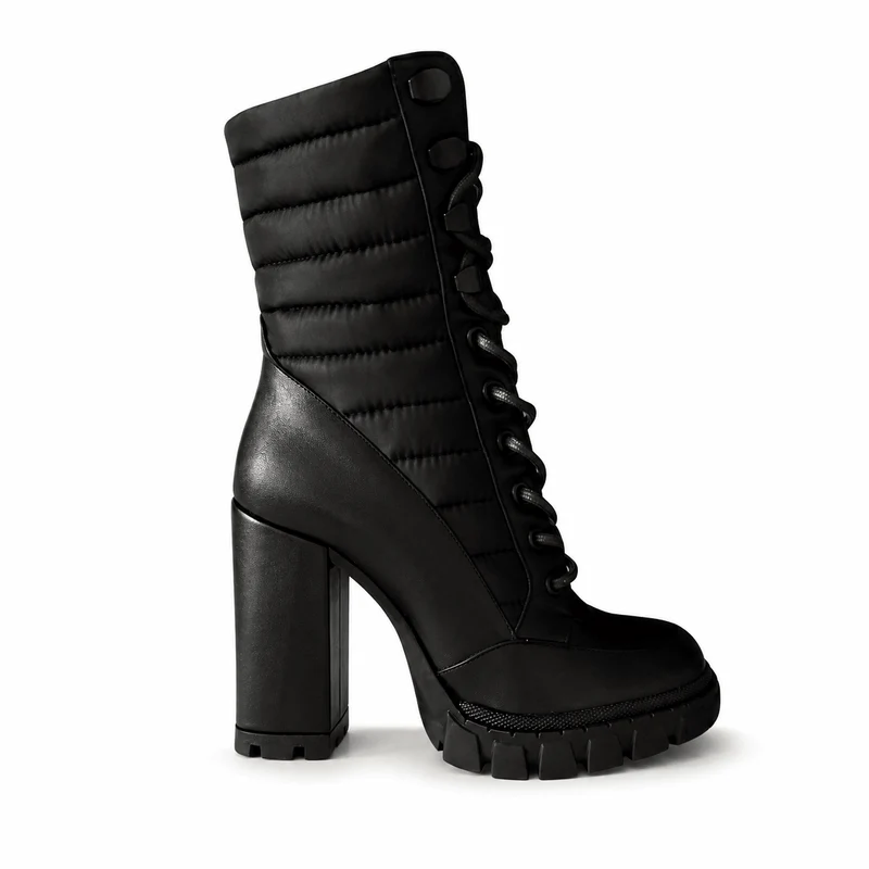 Rachel Boots – Damen Plateau Stiefeletten Schwarz Leder Schnürung Winterfest