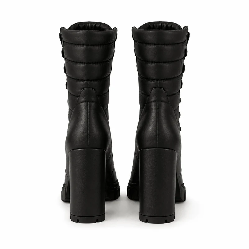Rachel Boots – Damen Plateau Stiefeletten Schwarz Leder Schnürung Winterfest