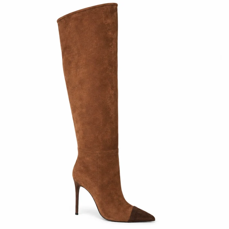Bernie Boots – Damen Overknee Stiefel Cognac Suede Klassisch