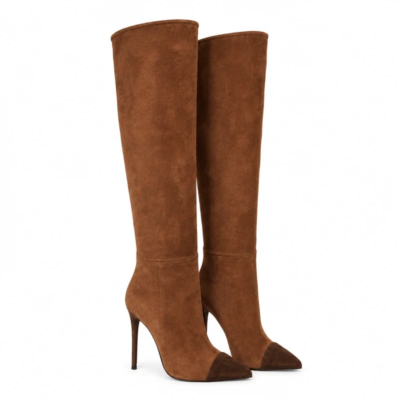 Bernie Boots – Damen Overknee Stiefel Cognac Suede Klassisch