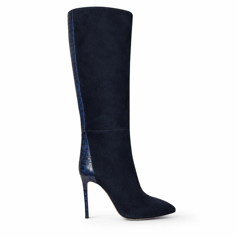 Navy Boots – Damen Stiefel Dunkelblau Suede High Heel Klassisch