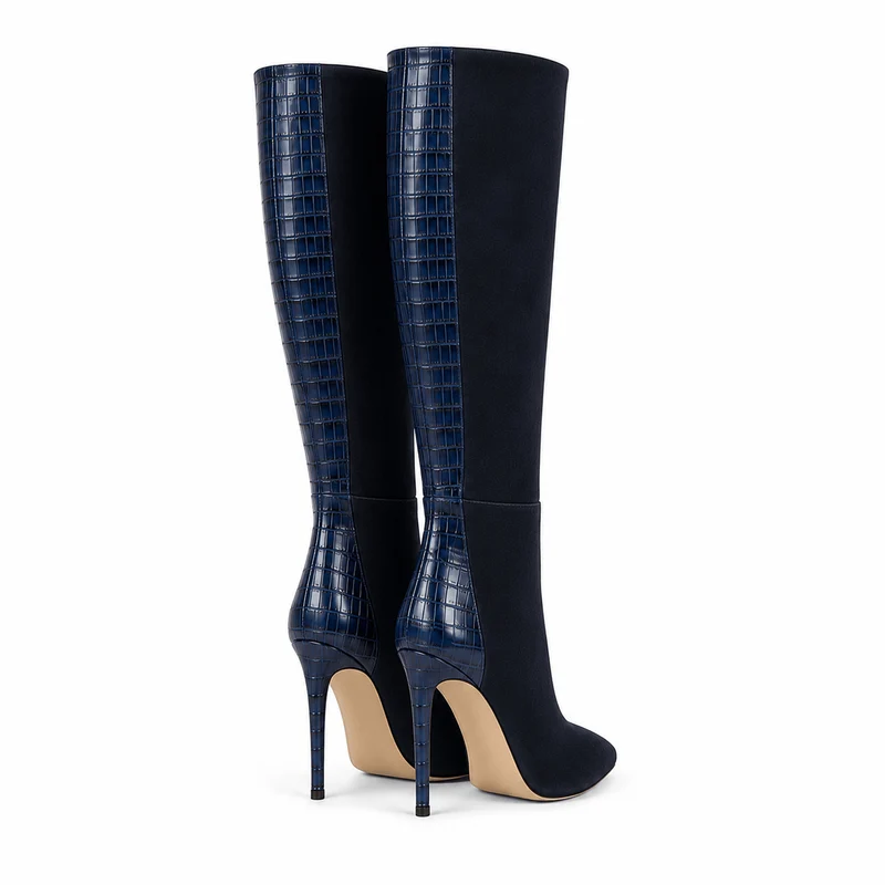 Navy Boots – Damen Stiefel Dunkelblau Suede High Heel Klassisch