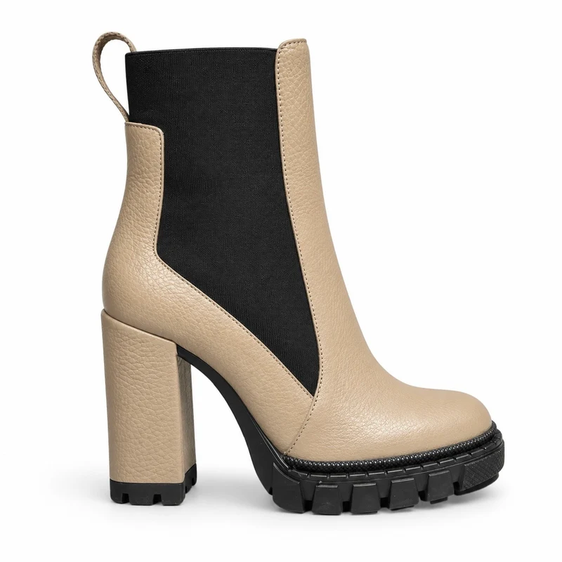 Tara Boots – Damen Plateau Stiefeletten Taupe Leder Winterfest