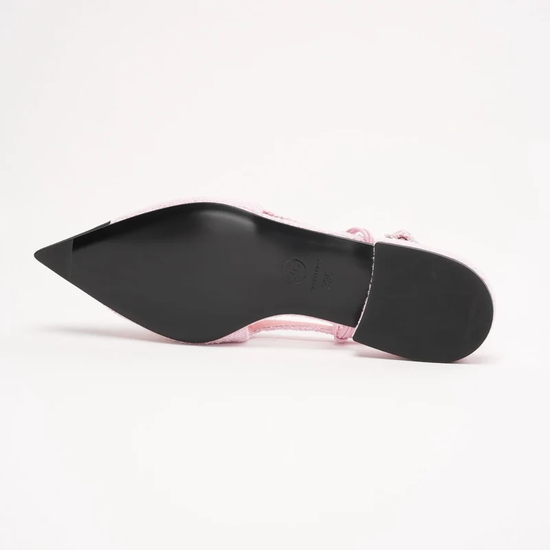 Chanel Pink Tweed Grosgrain Cap-Toe Pointed Slingback Flats Größe 39