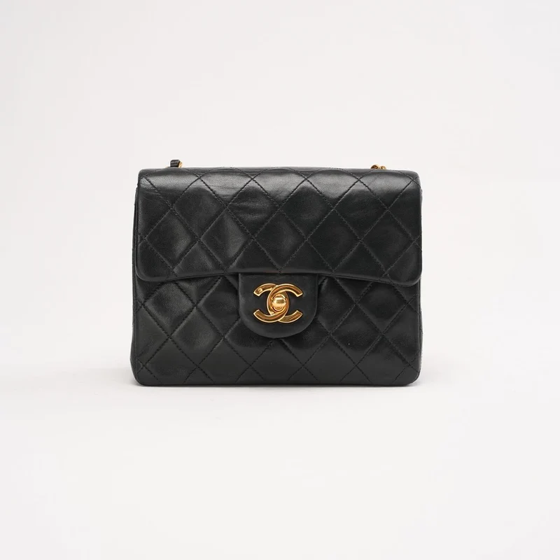 Chanel Vintage Mini Square Flap Bag aus Lammleder, schwarz, 1997