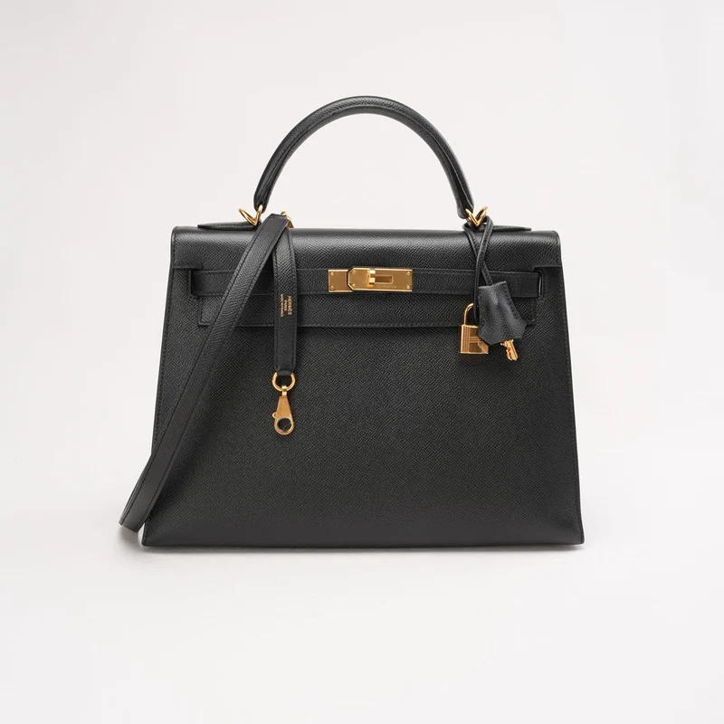Hermès Kelly Sellier 32 Epsom Leder R Square Schwarz 2014