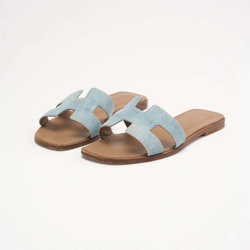 Hermes Oran Sandalen aus blauem Denim-Canvas, Größe 38.5