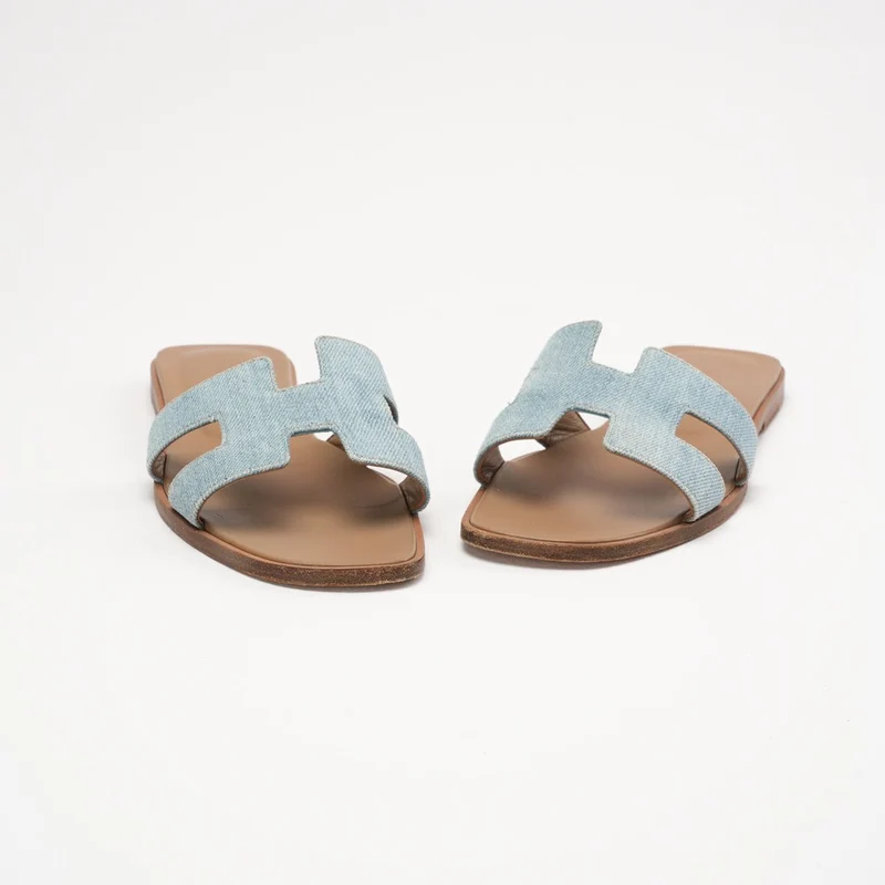 Hermes Oran Sandalen aus blauem Denim-Canvas, Größe 38.5