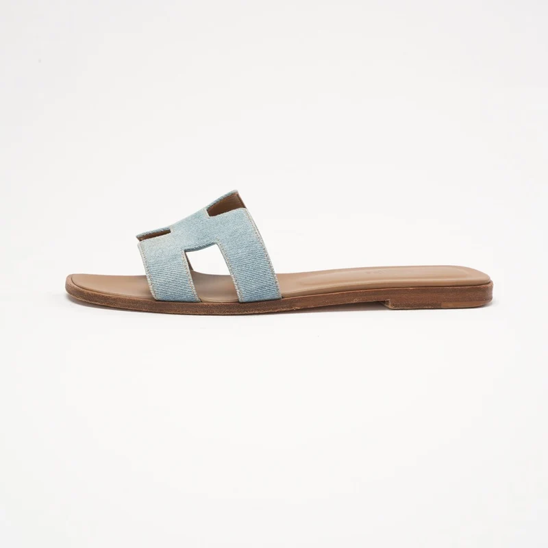Hermes Oran Sandalen aus blauem Denim-Canvas, Größe 38.5