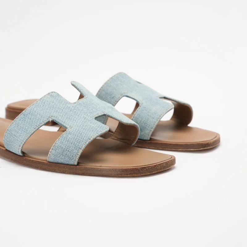 Hermes Oran Sandalen aus blauem Denim-Canvas, Größe 38.5