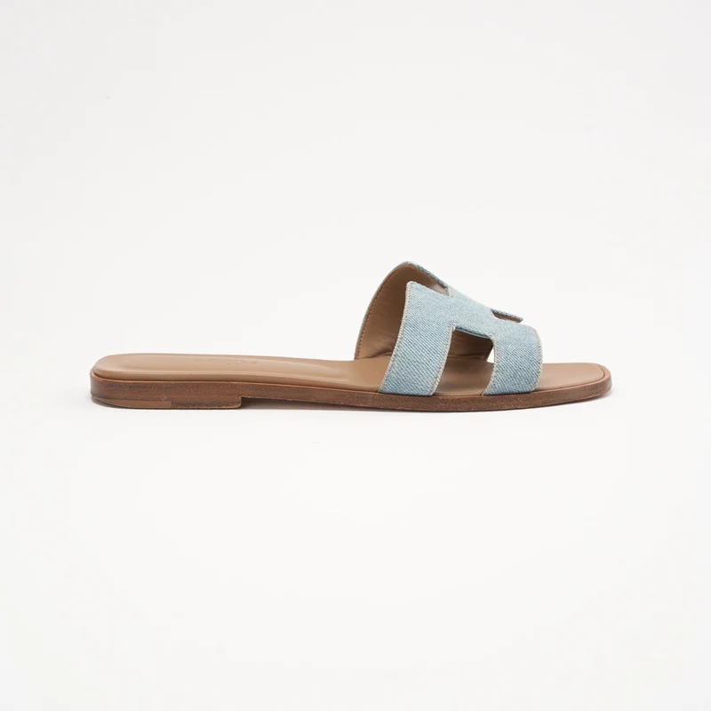 Hermes Oran Sandalen aus blauem Denim-Canvas, Größe 38.5