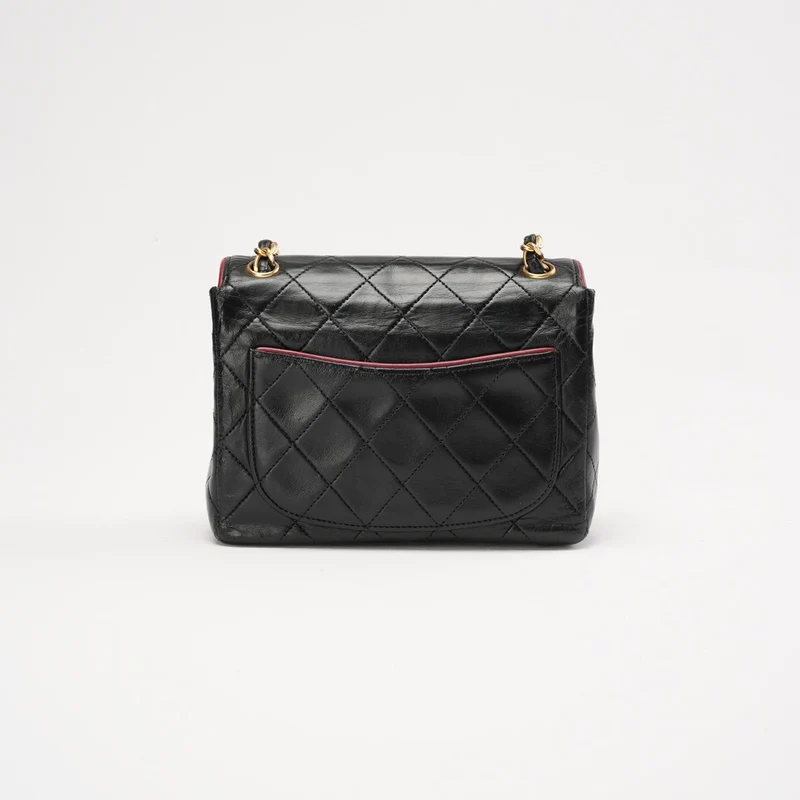 Chanel Vintage Mini Square Flap Bag Lamm Schwarz Rot 1991