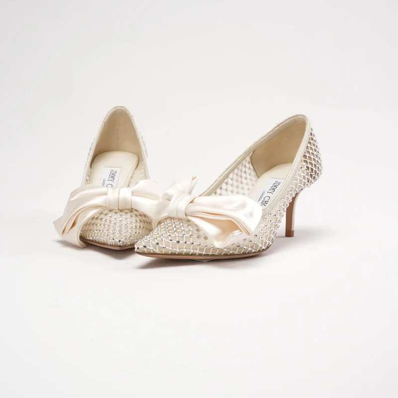 Jimmy Choo Love 85 Pumps aus Kristallmesh und Leder in Weiß, Größe 34