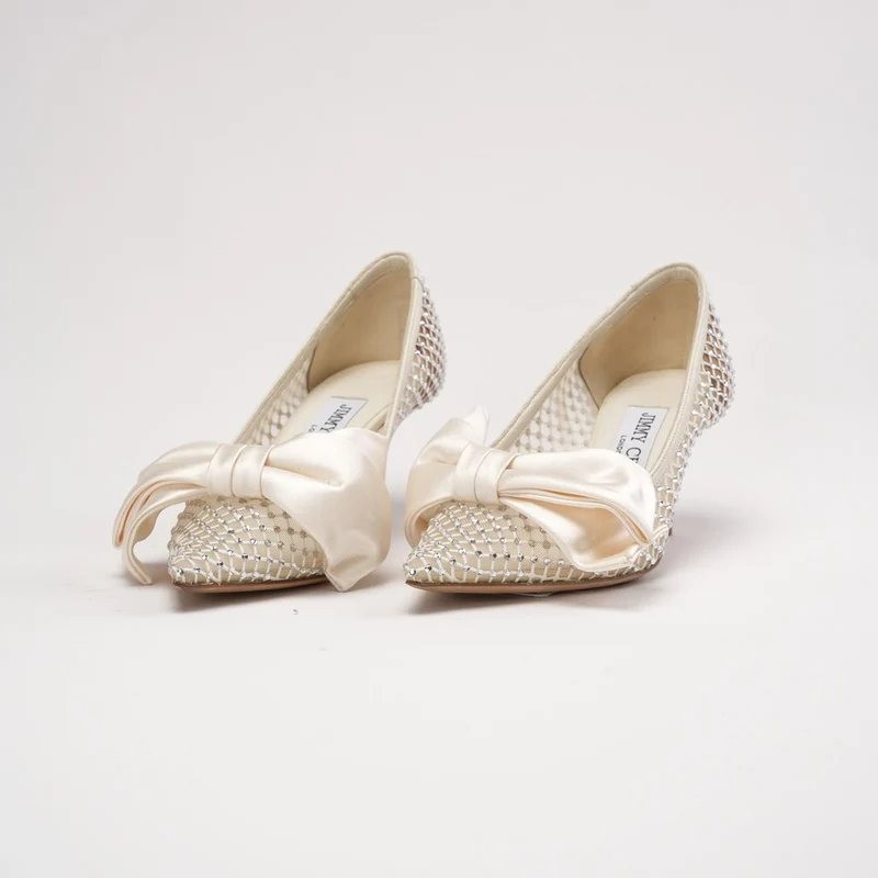 Jimmy Choo Love 85 Pumps aus Kristallmesh und Leder in Weiß, Größe 34