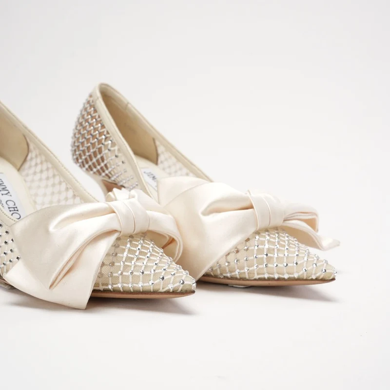 Jimmy Choo Love 85 Pumps aus Kristallmesh und Leder in Weiß, Größe 34