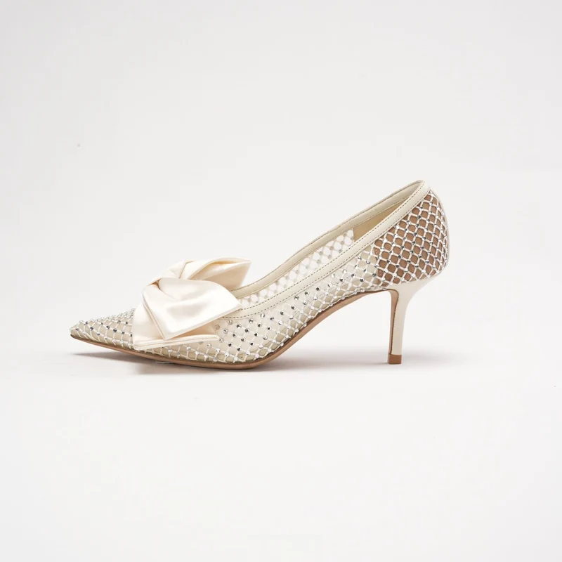 Jimmy Choo Love 85 Pumps aus Kristallmesh und Leder in Weiß, Größe 34