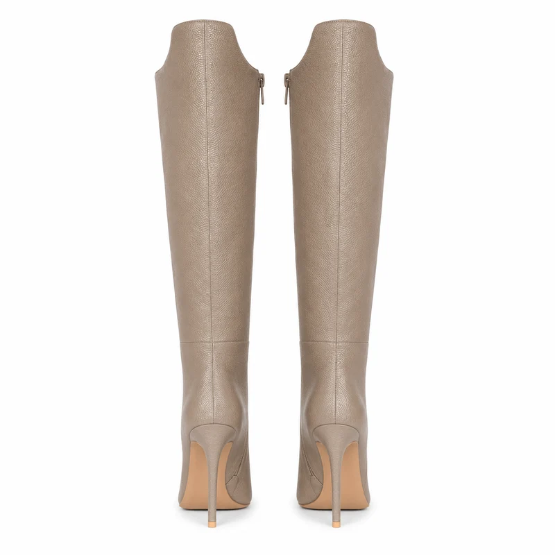 Letizia Boots – Damen Overknee Stiefel Taupe Leder Flach Klassisch