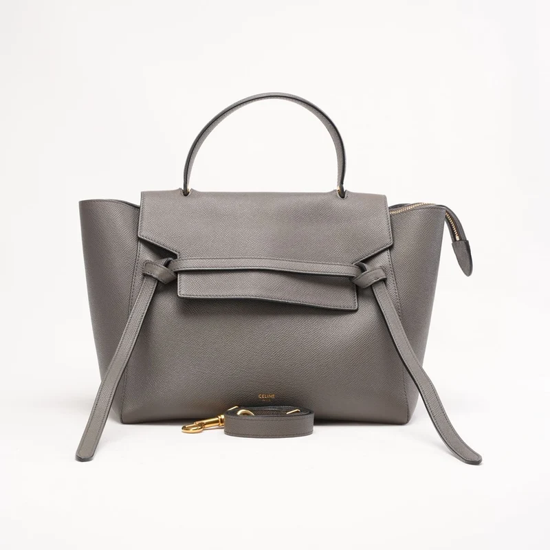 Celine Mini Belt Bag aus grauem genarbtem Kalbsleder mit goldfarbenen Beschlägen, 2019