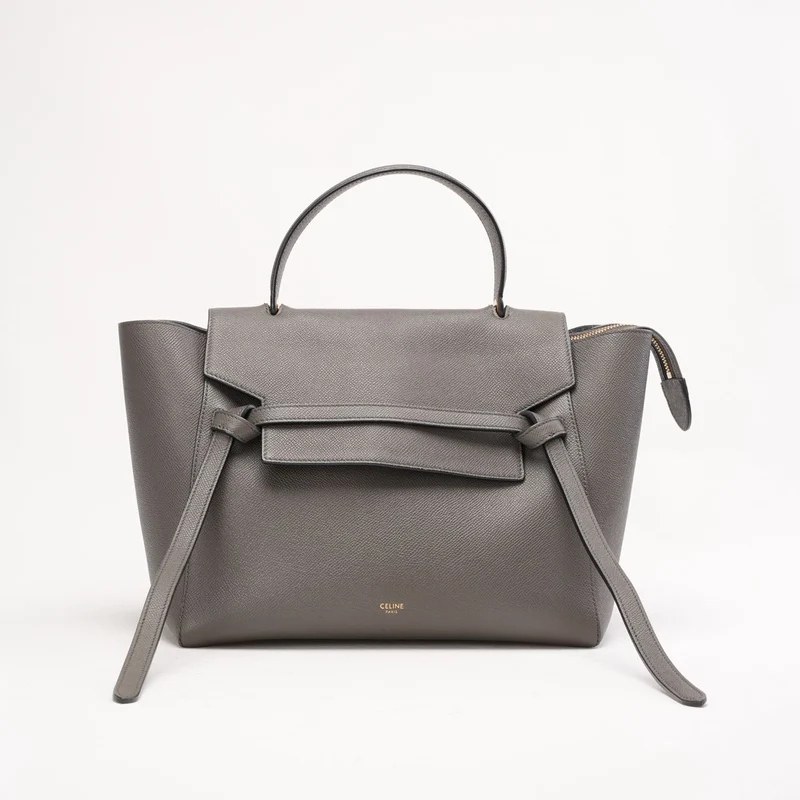 Celine Mini Belt Bag aus grauem genarbtem Kalbsleder mit goldfarbenen Beschlägen, 2019