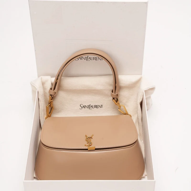 Saint Laurent Beige Mini Voltaire Henkeltasche aus Boxkalbsleder 2024